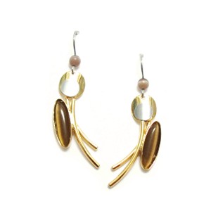 Beige Tan Shiny Yellow Gold Curved Dangles